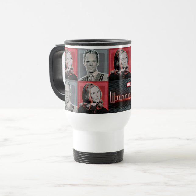 Wanda and Vision Retro Chequered Pattern Travel Mug (Front Left)