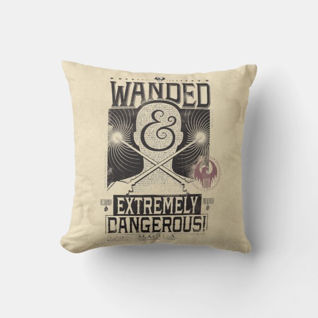 Wanded & Extremely Dangerous Wanted Poster - Black Throw Pillow (Front)