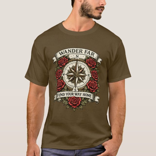 Wander Far Compass Rose Vintage T-Shirt (Front)