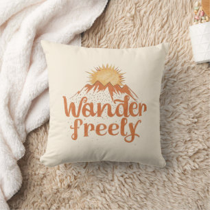 Wander Freely Nature Travel Hiking Quote Throw Pillow