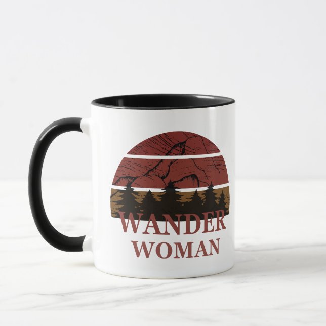 Wander hiking hike camping woman vintage mug (Left)