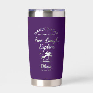 Wander Love, Live Laugh Explore, Purple Insulated Tumbler