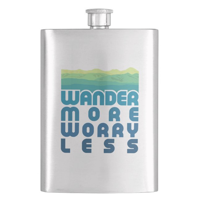  Wander More Worry Less/blue gradient Hip Flask (Front)