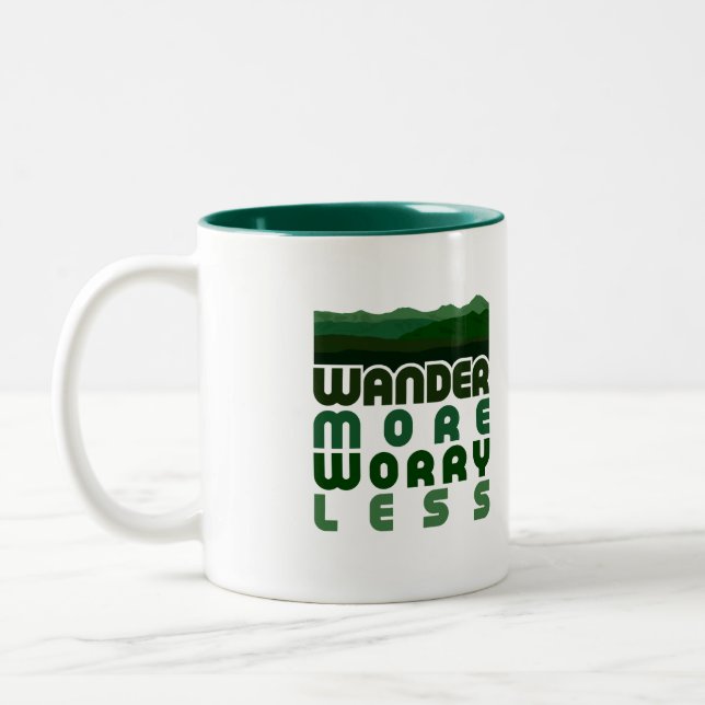 Wander More Worry Less Two-Tone Coffee Mug (Left)