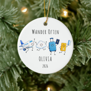 Wander Often Personalized Travel Ceramic Ornament