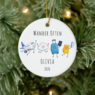 Wander Often Personalized Travel Ceramic Ornament