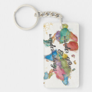 Wander Often, Wander Always Map With Quote Keychain