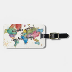 Wander Often, Wander Always Map With Quote Luggage Tag