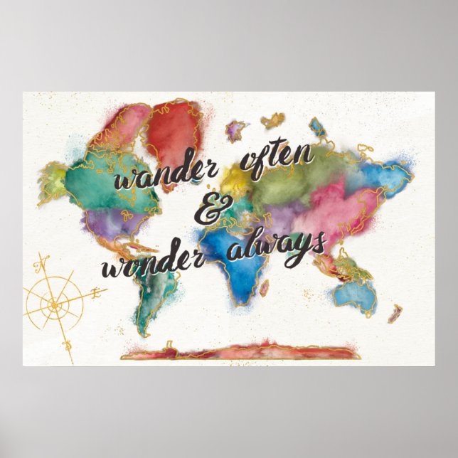 Wander Often, Wander Always Map With Quote Poster (Front)