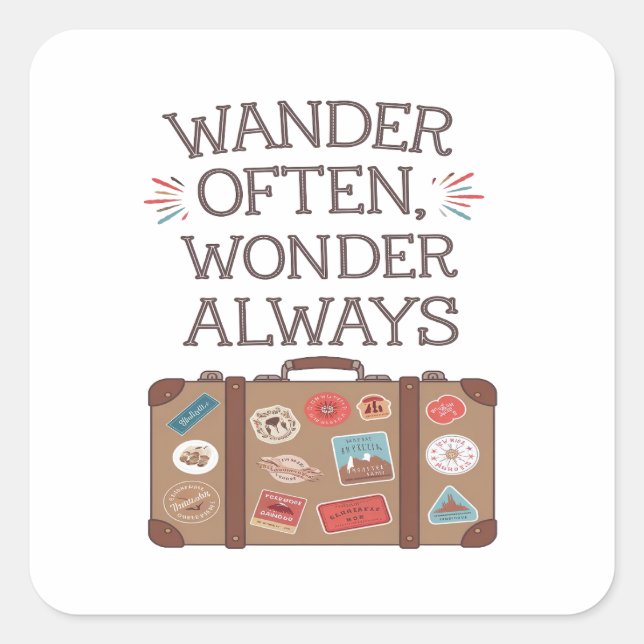 Wander Often, Wonder Always Travel Quote Square Sticker (Front)