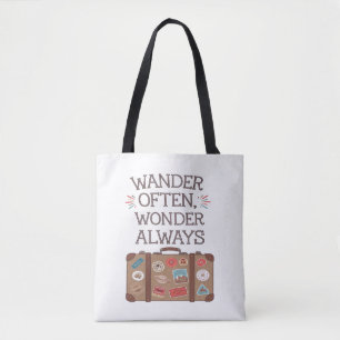 Wander Often, Wonder Always Travel Quote Tote Bag