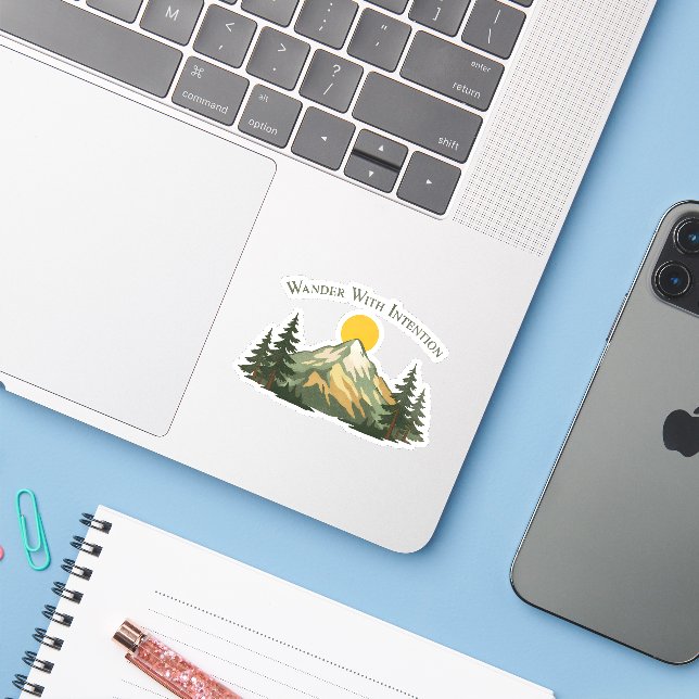 Wander With Intention Mountain Sticker (Ordinateur portable avec iPhone)