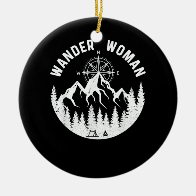 Wander Woman Hiking Adventure Ceramic Ornament (Front)