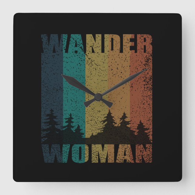 Wander woman hiking camping vintage square wall clock (Front)