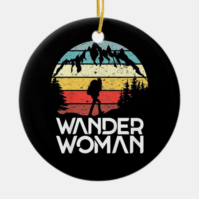 Wander Woman Hiking Ceramic Ornament (Front)