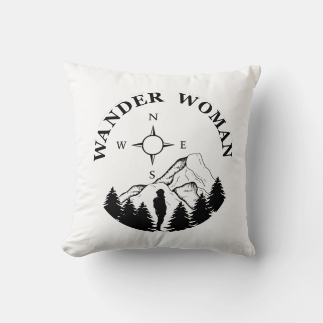 wander woman hiking throw pillow (Front)