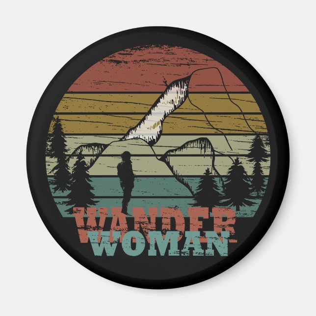 wander woman hiking vintage magnet (Front)