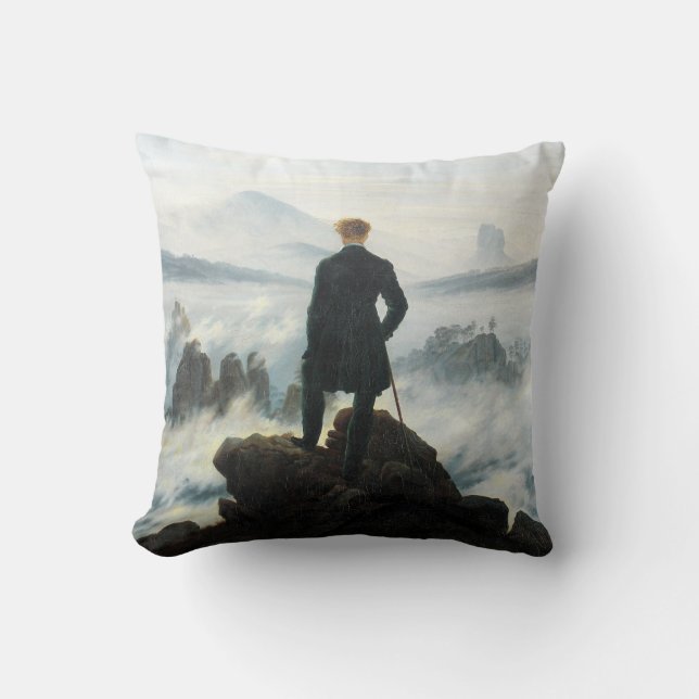 Wanderer above the Sea of Fog, Friedrich Throw Pillow (Front)