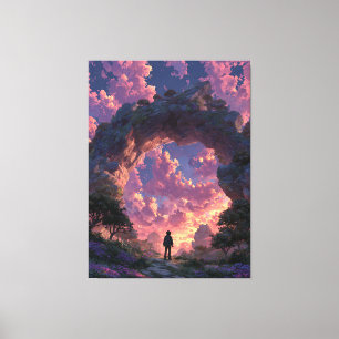 Wanderer at Sunset Arch Fantasy Landscape Canvas Print