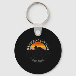 Wandering cat mom retro mountain hiking vintage keychain