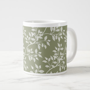 Wandering Leaves Olive Green Botanical Large Coffee Mug
