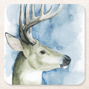 Wandering Stag - Watercolor Square Paper Coaster