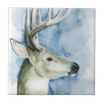 Wandering Stag - Watercolor Tile<br><div class="desc">Wandering Stag II by Grace Popp. Features a beautiful watercolor stag with a soft blue background.</div>