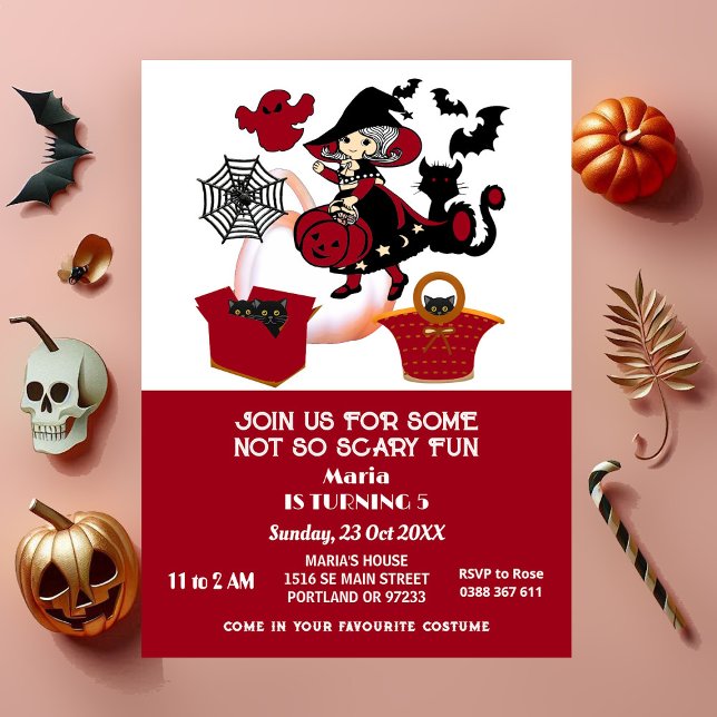 Wandering Witch Halloween Spider Web Kids Birthday Invitation (Wandering Witch Halloween Spider Web Kids Birthday Invitation)