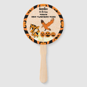 Wandering Witch Raven Halloween Pumpkins Birthday Hand Fan