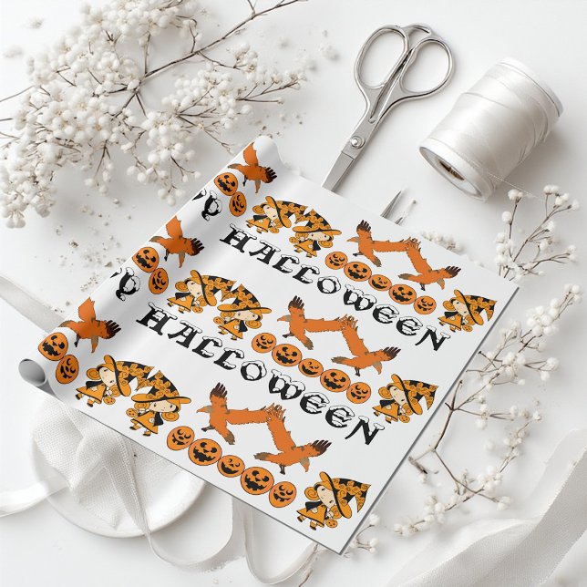 Wandering Witch Spooky Jack O Lanterns Halloween Wrapping Paper (Wandering Witch Spooky Jack O Lanterns Halloween Wrapping Paper)