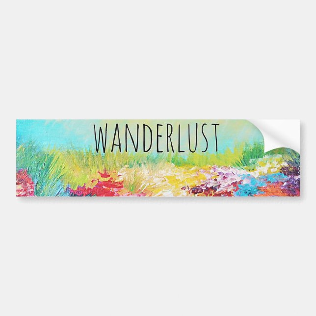 WANDERLUST Abstract Nature Art Typography Painting Bumper Sticker (Front)