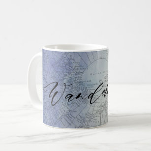 Wanderlust Blue Ombre Watercolor Vintage World Map Coffee Mug
