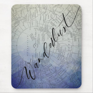 Wanderlust Blue Ombre Watercolor Vintage World Map Mouse Pad