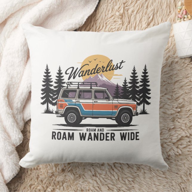Wanderlust Camper - Roam and Roam Wander Wide Throw Pillow (Blanket)