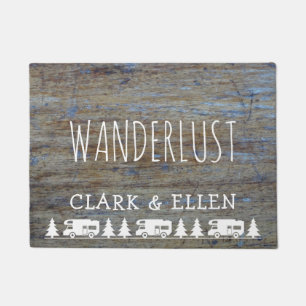 Wanderlust Custom Name Rustic Wood RV Camping Doormat