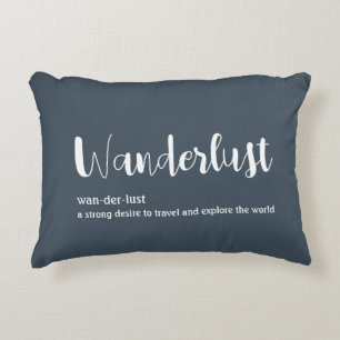 Wanderlust definition white grey blue colour accent pillow