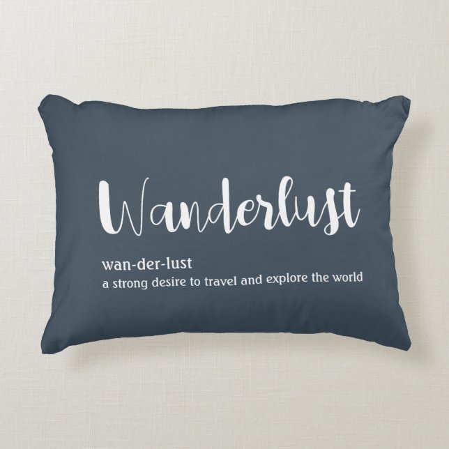 Wanderlust definition white grey blue colour accent pillow (Front)