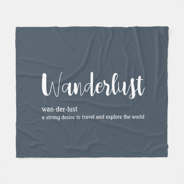 Wanderlust definition white grey blue colour fleece blanket (Front (Horizontal))