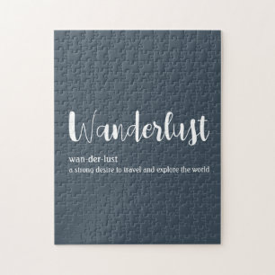 Wanderlust definition white grey blue colour jigsaw puzzle