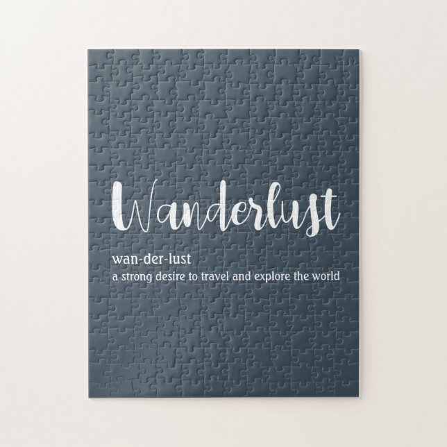 Wanderlust definition white grey blue colour jigsaw puzzle (Vertical)