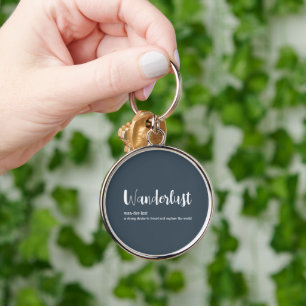 Wanderlust definition white grey blue colour keychain
