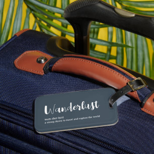 Wanderlust definition white grey blue colour luggage tag