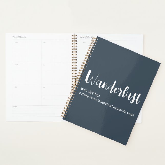 Wanderlust definition white grey blue colour planner (Display)
