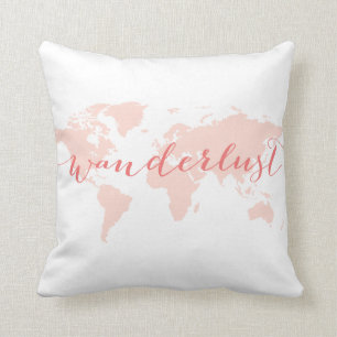 Wanderlust, desire to travel, world map throw pillow