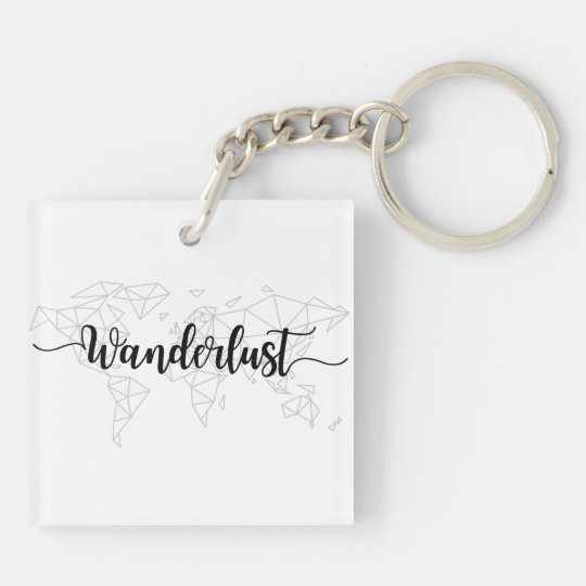 Wanderlust geometric world map keychain
