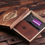 Wanderlust Gift Set: Purple Tag, Pen & Journal<br><div class="desc">4pc gift set for men or women,  includes leather journal,  luggage tag (6 colours),  pen and keepsake wood box,  each personalized with anything you like.</div>