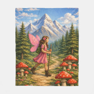 Wanderlust Mountain Fairy Hiker Fairycore Mushroom Fleece Blanket