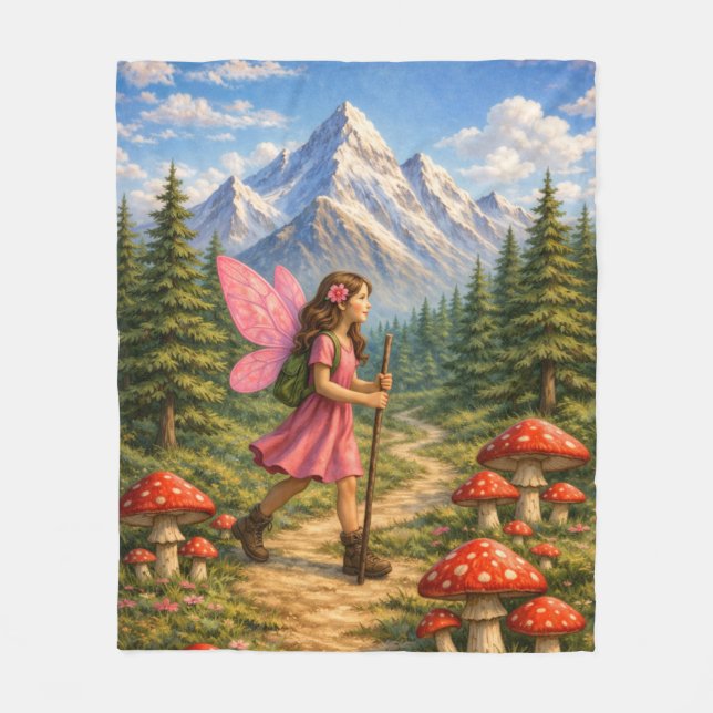 Wanderlust Mountain Fairy Hiker Fairycore Mushroom Fleece Blanket (Front)