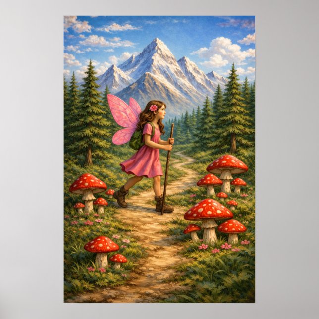 Wanderlust Mountain Fairy Hiker Fairycore Mushroom Poster (Front)
