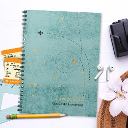 Wanderlust Name Airplane Green Blue Gold Travel Notebook